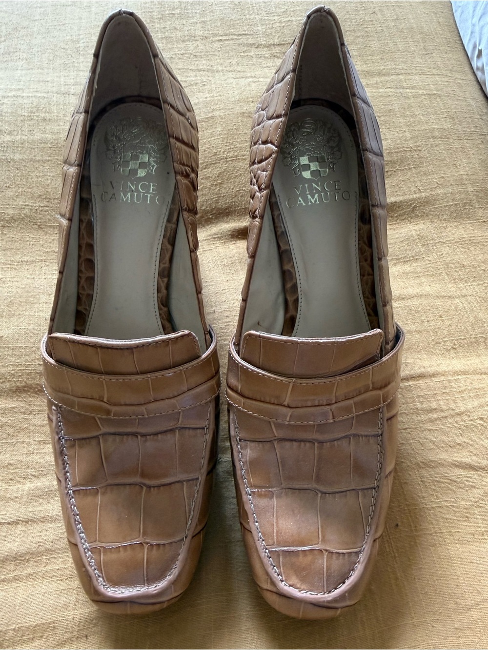 Vince Camuto Women’s Tan Croc-Embossed Platform Heels